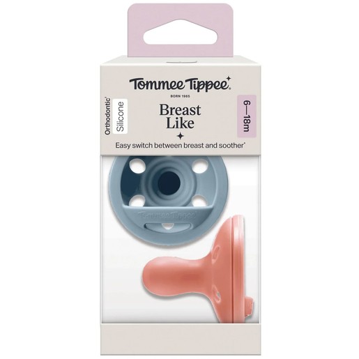 Tommee Tippee Breast Like Orthodontic Silicone Soother 6-18m, 2 Τεμάχια - Γκρι / Σομόν