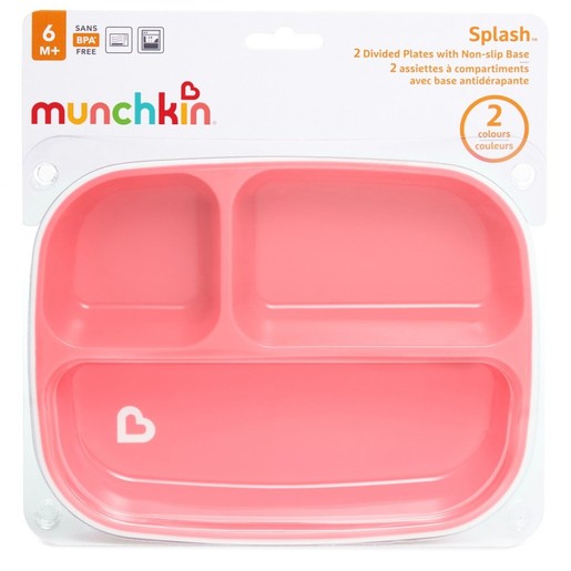 Munchkin Splash Divided Plates With Non-slip Base 6m+, 2 Τεμάχια - Ροζ / Λιλά