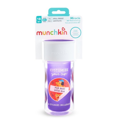 Munchkin Miracle 360 Insulated Sticker Cup Κύπελλο Θερμός Μωβ 266ml Munchkin Miracle 360 Insulated Sticker Cup Κύπελλο Θερμός Μωβ 266ml