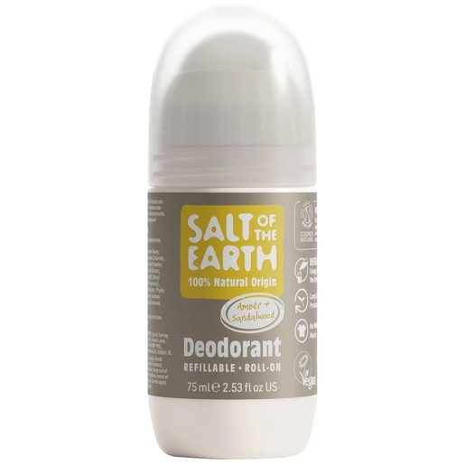 Salt of the Earth Natural Refillable Roll-On Deodorant 75ml - Amber & Sandalwood Salt of the Earth Natural Refillable Roll-On Deodorant 75ml - Amber & Sandalwood