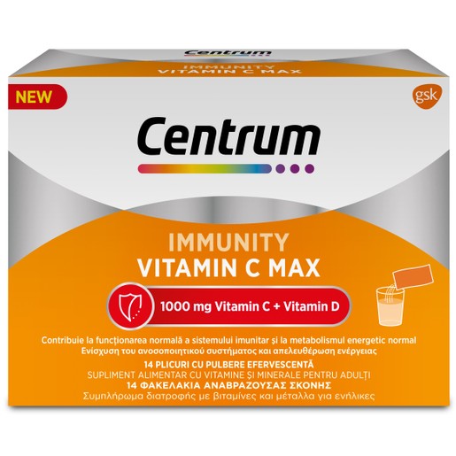 Centrum Immunity Vitamin C Max with Vit.C 1000mg & Vit.D Orange Flavor 14 Sachets