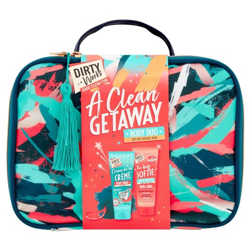 Dirty Works A Clean Getaway Body Duo, Creamy Body Wash 200ml, The Big Softie Body Butter 200ml & Shower Puff Dirty Works A Clean Getaway Body Duo, Creamy Body Wash 200ml, The Big Softie Body Butter 200ml & Shower Puff