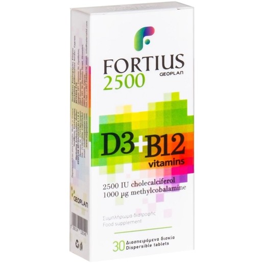 Geoplan Fortius Vitamins D3 2500IU & B12 1000μg 30Disp.tabs