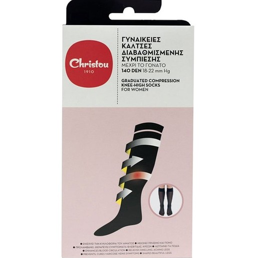 Christou Hi-Tech Compression Socks for Women CH-018 140 DEN 18-22mm Hg Black 1 Ζευγάρι - Small