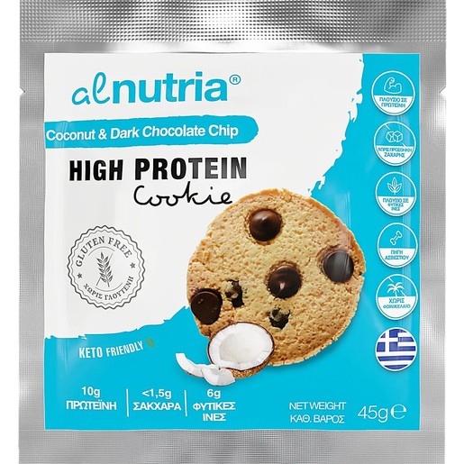 Alnutria High Protein Cookie 45g 1 Τεμάχιο - Coconut & Dark Chocolate Chip