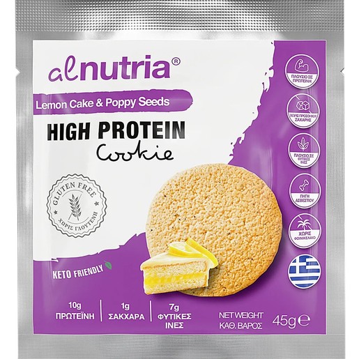Alnutria High Protein Cookie 45g 1 Τεμάχιο - Lemon Cake & Poppy Seeds