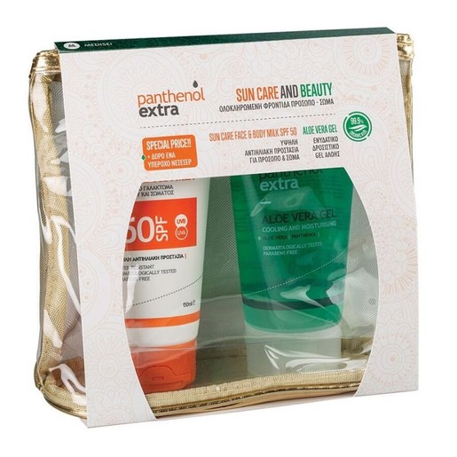 Medisei Promo Sun Care & Beauty Panthenol Extra Sun Care Face & Body Milk Spf50, 150ml & Aloe Vera Gel 150ml & Δώρο Νεσεσέρ Medisei Promo Sun Care & Beauty Panthenol Extra Sun Care Face & Body Milk Spf50, 150ml & Aloe Vera Gel 150ml & Δώρο Νεσεσέρ