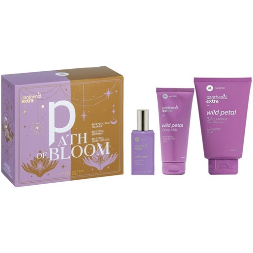 Medisei Panthenol Extra Promo Path Of Bloom Wild Petal 3in1 Cleanser 200ml & Body Milk 100ml & Eau de Toilette 50ml