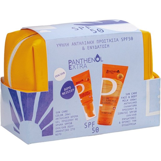 Medisei Panthenol Extra Promo Sun Care Color Spf50 Face Cream-Gel 20ml & Face & Body Spf50 Milk 200ml & Δώρο Νεσεσέρ 1 Τεμάχιο
