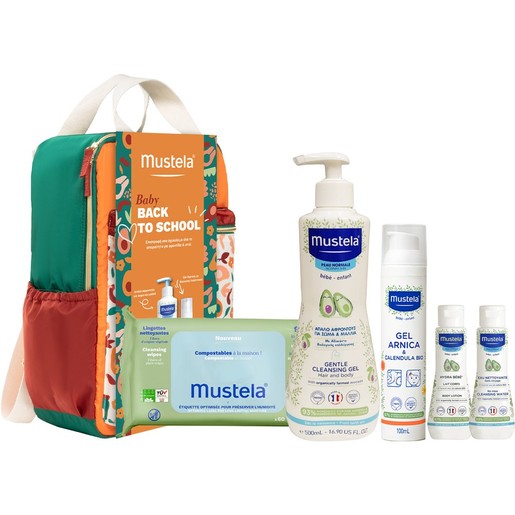 Mustela Promo Gentle Cleansing Gel 500ml & Cleansing Wipes 60 Τεμάχια & Gel Arnica & Calendula Bio 100ml & Hydra Bebe Body Lotion 50ml & No Rinse Cleansing Water 50ml & Δώρο Σχολική Τσάντα 1 Τεμάχιο