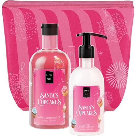 Lavish Care Promo Santa\'s Cupcakes Bath & Shower Gel 500ml & Glitter Body Lotion 300ml & Νεσεσέρ 1 Τεμάχιο