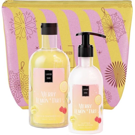 Lavish Care Promo Merry Lemon Tart Bath & Shower Gel 500ml & Glitter Body Lotion 300ml & Νεσεσέρ 1 Τεμάχιο