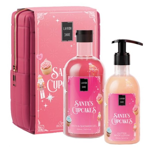 Lavish Care Promo Santa\'s Cupcakes Bath & Shower Gel 500ml & Glitter Body Lotion 300ml & Νεσεσέρ 1 Τεμάχιο