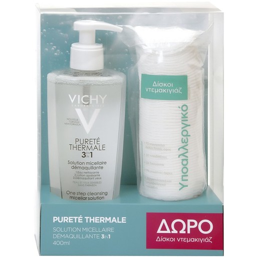 Vichy Purete Thermal Solution Micellaire 3 in 1 Νερό Καθαρισμού Προσώπου-Ματιών 3 σε 1, 400ml & Δώρο Δίσκοι Ντεμακιγιάζ Vichy Purete Thermal Solution Micellaire 3 in 1 Νερό Καθαρισμού Προσώπου-Ματιών 3 σε 1, 400ml & Δώρο Δίσκοι Ντεμακιγιάζ