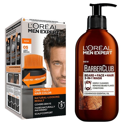 L\'oreal Paris Men Expert Πακέτο Προσφοράς Beard, Face & Hair Wash 200ml & One-Twist Hair Colour No 05 Light Brown, 50ml
