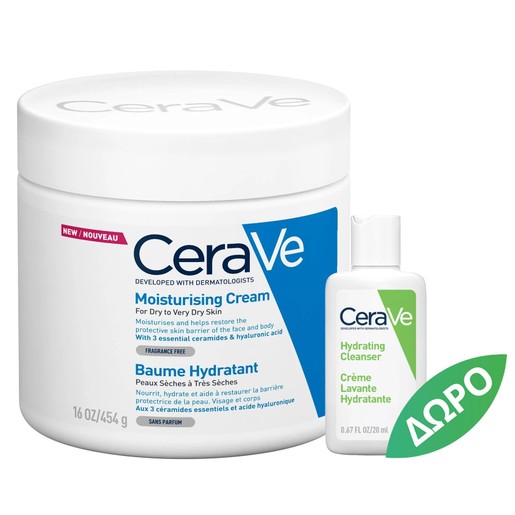 CeraVe Promo Moisturising Face - Body Cream for Dry to Very Dry Skin 454g & Δώρο Hydrating Face - Body Cleanser 20g