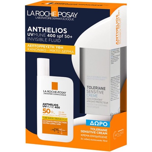 La Roche-Posay Promo Anthelios UVMune 400 Spf50+ Invisible Fluid 50ml & Δώρο Toleriane Sensitive Moisturiser Cream 15ml