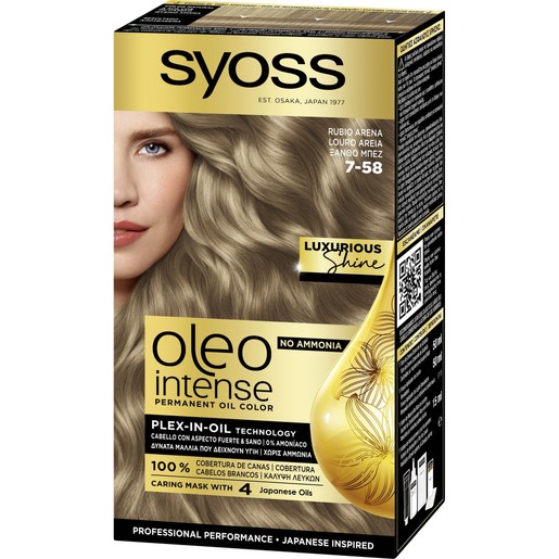 Syoss Oleo Intense Permanent Oil Hair Color Kit 1 Τεμάχιο - 7-58 Ξανθό Μπεζ