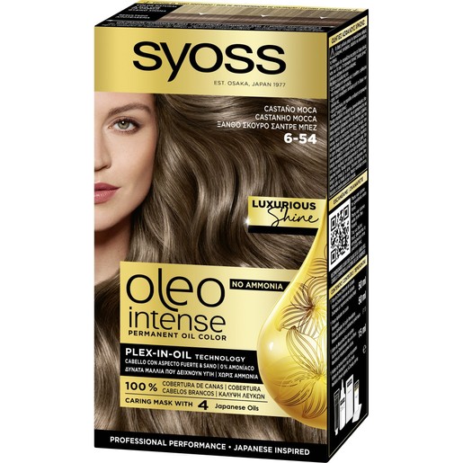 Syoss Oleo Intense Permanent Oil Hair Color Kit 1 Τεμάχιο - 6-54 Ξανθό Σκούρο Σαντρέ Μπεζ