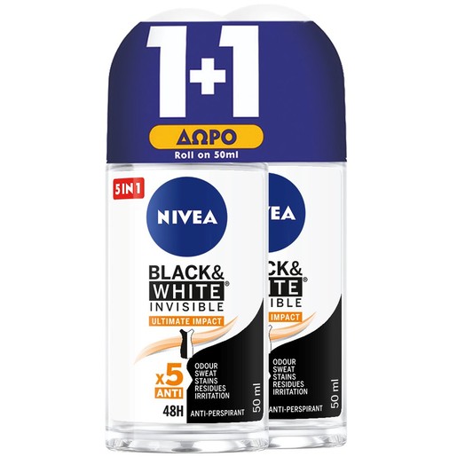 Nivea Πακέτο Προσφοράς Black & White Invisible Ultimate Impact 48h Protection Deo Roll-on 2x50ml
