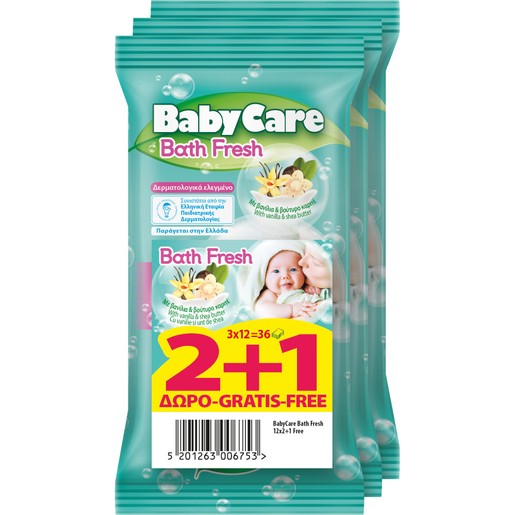 BabyCare Bath Fresh Wipes 3x12 Τεμάχια 2+1 Δώρο BabyCare Bath Fresh Wipes 3x12 Τεμάχια 2+1 Δώρο