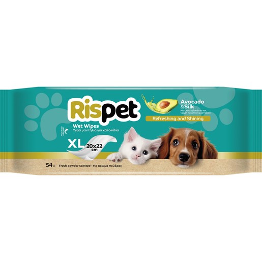 Rispet XL Wet Wipes for Pets with Avocado & Silk 54 Τεμάχια