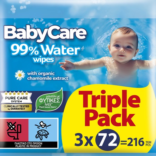 BabyCare 99% Water Baby Wipes Triple Pack 216 Τεμάχια (3x72 Τεμάχια) BabyCare 99% Water Baby Wipes Triple Pack 216 Τεμάχια (3x72 Τεμάχια)