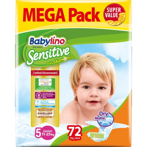 Babylino Sensitive Mega Pack Junior No5 (11-25kg) 72 πάνες Babylino Sensitive Mega Pack Junior No5 (11-25kg) 72 πάνες