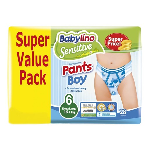 Babylino Sensitive Pants Boy No6 (16+kg) Super Value Pack 28 πάνες Babylino Sensitive Pants Boy No6 (16+kg) Super Value Pack 28 πάνες