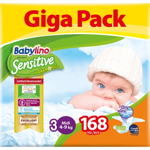 Babylino Sensitive Giga Pack Midi Νο3 (4-9kg) Βρεφικές Πάνες 168 Τεμάχια Babylino Sensitive Giga Pack Midi Νο3 (4-9kg) Βρεφικές Πάνες 168 Τεμάχια