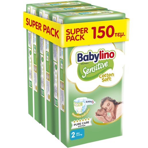 Babylino Sensitive Cotton Soft Super Pack Mini Νο2 (3-6kg) 150 Τεμάχια (3x50 Τεμάχια)