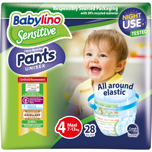 Babylino Sensitive Pants Unisex No4 Maxi (7-13kg) 28 πάνες