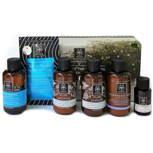 Apivita Euphoria Travel Kit, Moisturizing Shampoo 75ml & Mask 20ml, Jasmine Lotion 75ml & Shower 75ml, Intim Gel 20ml, Foam 75ml Apivita Euphoria Travel Kit, Moisturizing Shampoo 75ml & Mask 20ml, Jasmine Lotion 75ml & Shower 75ml, Intim Gel 20ml, Foam 75ml