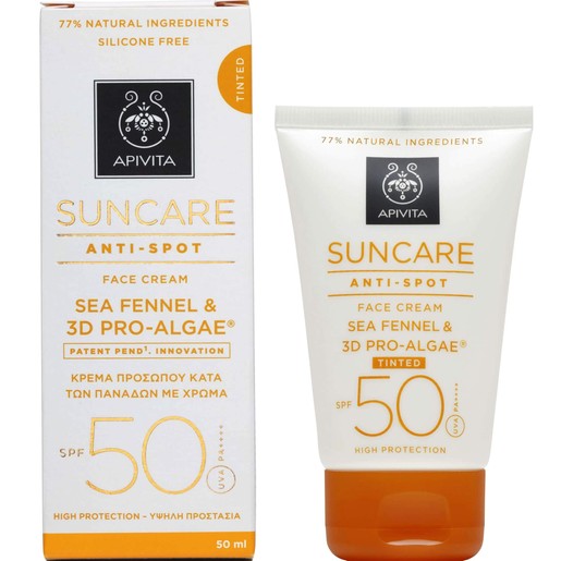 Apivita Suncare Anti Spot Tinted Face Cream With Sea Fennel & 3D Pro-Algae Spf50 Αντηλιακή Κρέμα Προσώπου Υψηλής Προστασίας 50ml Apivita Suncare Anti Spot Tinted Face Cream With Sea Fennel & 3D Pro-Algae Spf50 Αντηλιακή Κρέμα Προσώπου Υψηλής Προστασίας 50ml