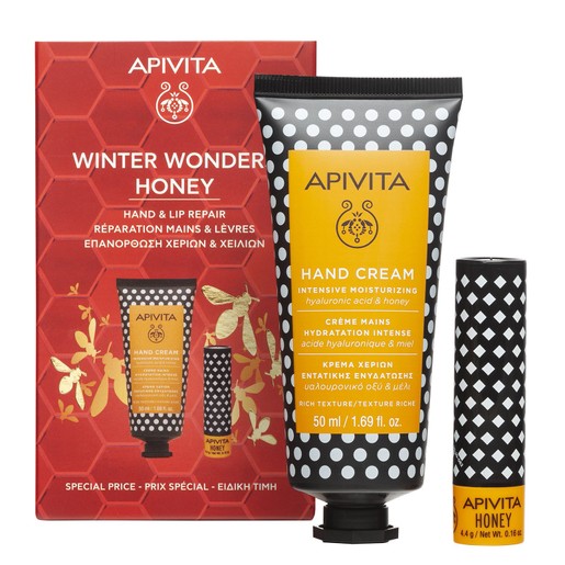 Apivita Promo Intensive Moisturizing Hand Cream 50ml & Lip Care Honey Lip Balm 4.4g