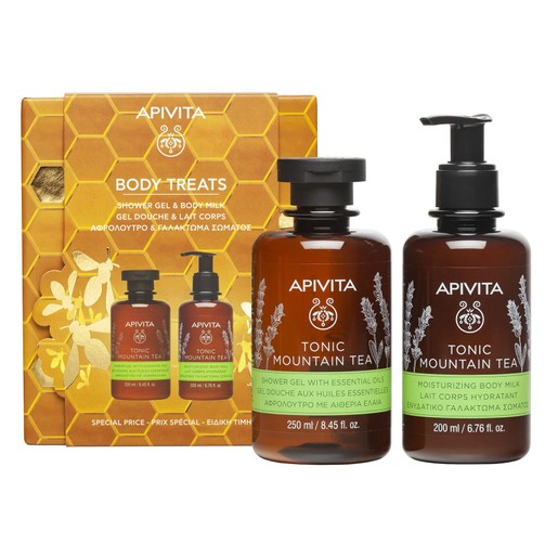 Apivita Promo Tonic Mountain Tea Shower Gel with Essential Oils 250ml & Moisturizing Body Milk 200ml