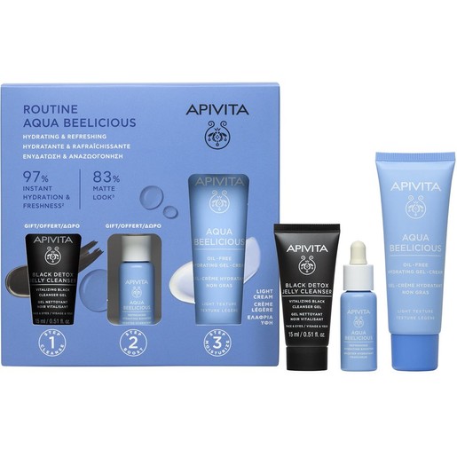 Apivita Promo Aqua Beelicious Oil-Free Hydrating Gel-Cream 40ml & Δώρο Refreshing Hydrating Face Booster 10ml & Δώρο Black Detox Cleansing Jelly 15ml