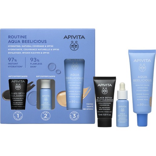 Apivita Promo Aqua Beelicious Healthy Glow Spf30 Tinted Hydrating Fluid Cream 40ml & Δώρο Refreshing Hydrating Face Booster 10ml & Δώρο Black Detox Cleansing Jelly 15ml