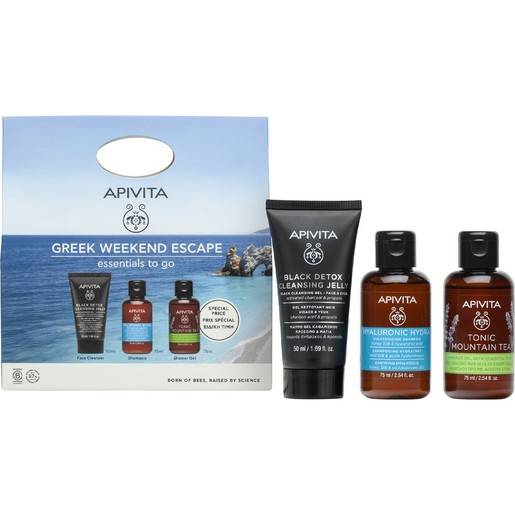 Apivita Promo Black Detox Cleansing Jelly 50ml &  Hyaluronic Hydra Moisturizing Shampoo with Hyaluronic Acid & Honey StB 75ml & Tonic Mountain Tea Moisturizing Body Milk 75ml