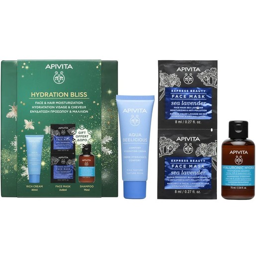 Apivita Promo Aqua Beelicious Comfort Hydrating Cream Rich Texture 40ml & Δώρο Express Beauty Sea Lavender Face Mask 2x8ml & Δώρο Hyaluronic Hydra Shampoo Travel Size 75ml