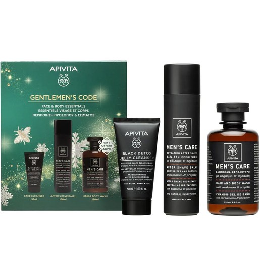 Apivita Promo Black Detox Cleansing Jelly 50ml & Mens Care After Shave Balm With Balsam & Propolis 100ml & Δώρο Hair & Body Wash With Cardamom & Propolis 250ml