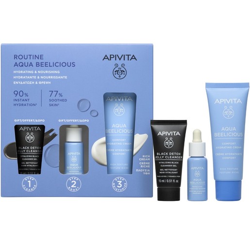 Apivita Promo Aqua Beelicious Comfort Hydrating Cream Rich Texture 40ml & Δώρο Refreshing Hydrating Face Booster 10ml & Δώρο Black Detox Cleansing Jelly 15ml