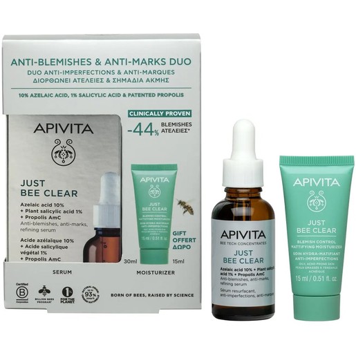 Apivita Promo Bee Tech Concentrates Just Bee Clear Serum 30ml & Δώρο Blemish Control Mattifying Moisturizer 15ml