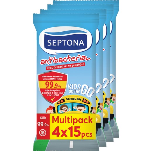 Septona Antibacterial Kids On The Go Wet Wipes 60 Τεμάχια (4x15 Τεμάχια) Septona Antibacterial Kids On The Go Wet Wipes 60 Τεμάχια (4x15 Τεμάχια)