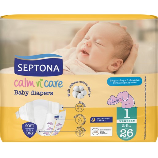 Septona Calm n\' Care Baby Diapers Newborn No1 (2-5kg) 26 Τεμάχια