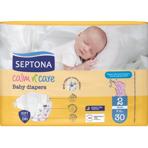 Septona Calm n\' Care Baby Diapers Mini No2 (3-6kg) 30 Τεμάχια