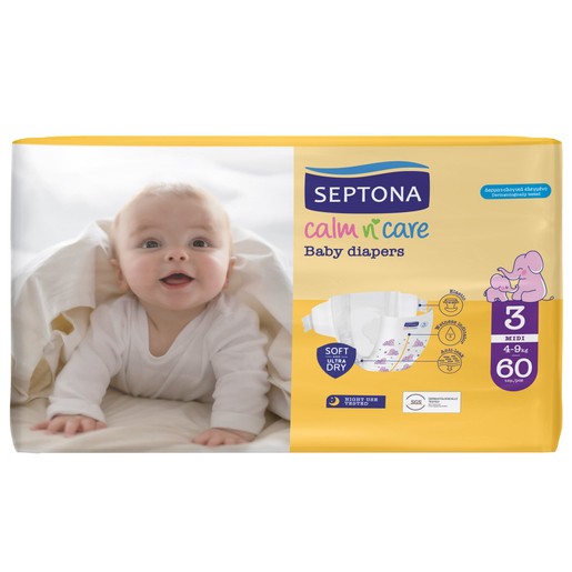 Septona Calm n\' Care Baby Diapers Midi No3 (4-9kg) 60 Τεμάχια