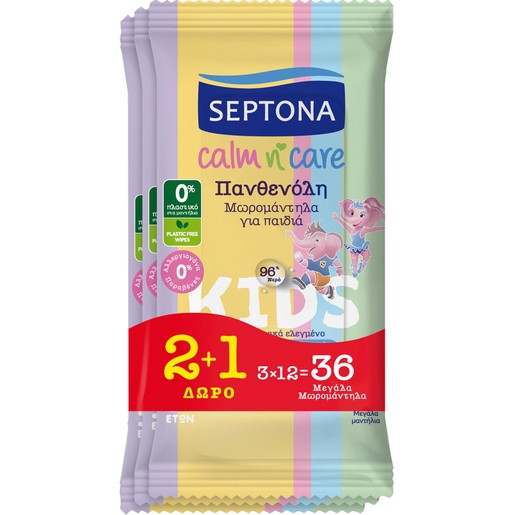 Septona Promo Calm n\' Care Kids 3 Years+ Wipes 36 Τεμάχια (3x12 Τεμάχια)