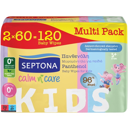Septona Calm n\' Care Kids Multi Pack 3 Years+ Wipes 120 Τεμάχια (2x60 Τεμάχια)
