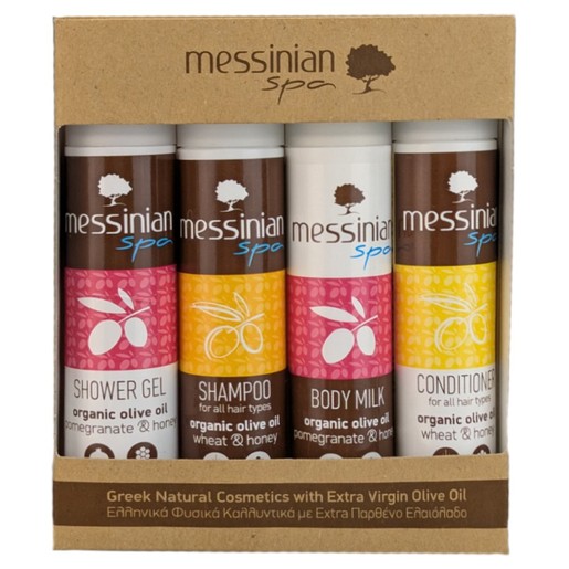 Messinian Spa Promo Organic Olive Oil Shower Gel 55ml & Shampoo 55ml & Body Milk 55ml & Conditioner 55ml